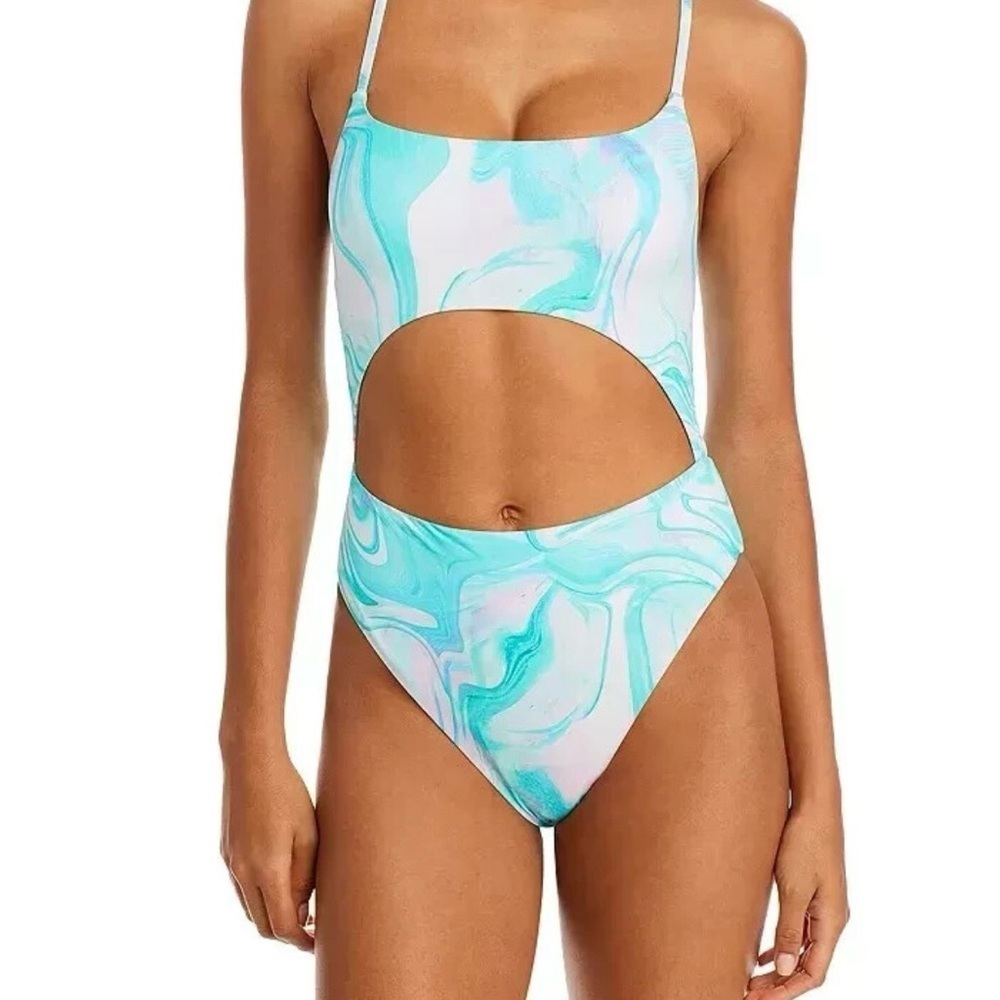 AQUA Swim Swirl Print Cutout One Piece Swimsuit Women's Turquoise Multicolor NWT